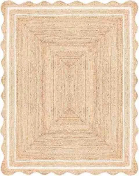High Quality Braided Jute Carpets & Rugs Handwoven Natural Rectangle Scalloped Jute Rug on Cheap Price